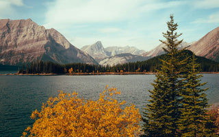 A lake in mountains in the fall