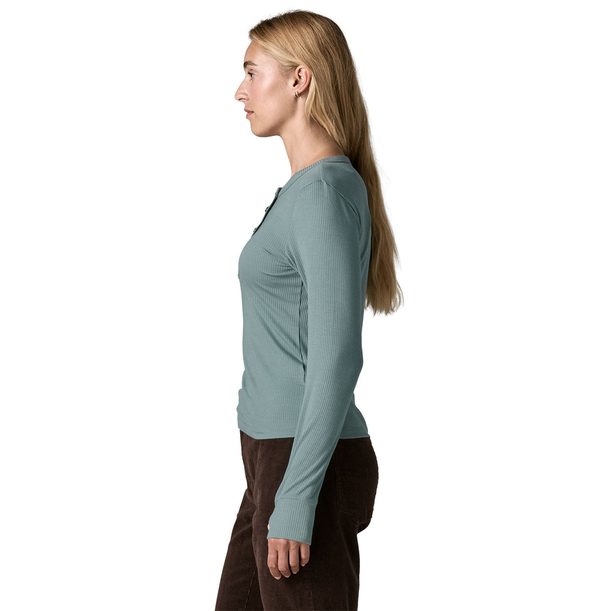 Women's Long Sleeved Rib Knit Henley